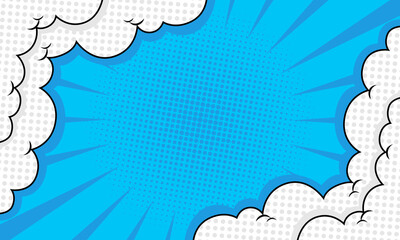 Comic cartoon blue background with cloud