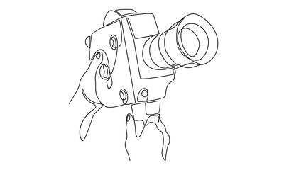 continuous line drawing of hand holding photo camera
