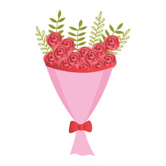 Beautiful bouquet of red roses on white background