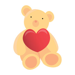 Cuddle teddy bear with red heart for Valentine's Day on white background