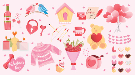 Romantic collage for Valentine's Day on light pink background
