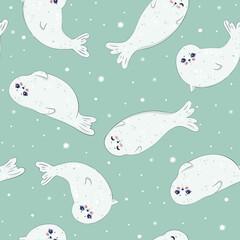 Cartoon seamless pattern of baby seal.Vector graphics.