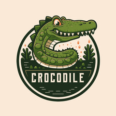 crocodile character logo mascot cartoon badge vector illustration