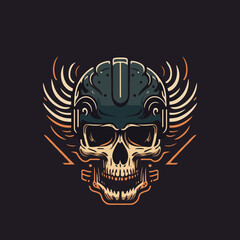 skull in the retro biker helmet vintage motor custom Motorcycle Rider style