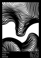 Geometrical Poster Design with Optical Illusion Effect.  Minimal Psychedelic Cover Page Collection. Monochrome Wave Lines Background. Fluid Stripes Art. Swiss Design. Vector Illustration for Placard.