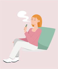 A girl smoking an electronic cigarette on her back