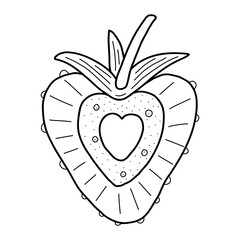 Hand-drawn strawberry in the shape of a heart for lovers. Design elements for Valentines Day.