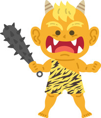 金棒を持った、黄鬼のキャラクターのイラスト