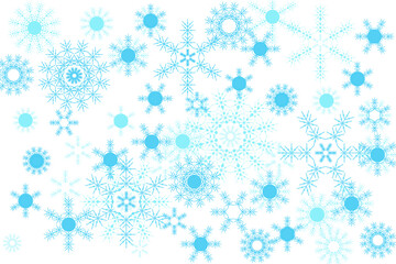 A whirlwind of light blue snowflakes at the moment when some of them are already melting into drops of water but others are not yet.