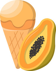 Cartoon comic vector of papaya ice cream with cone