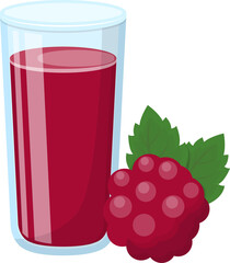 Cartoon comic vector with raspberry juice and glass cup