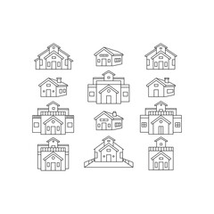 house icon set in flat style. home icon set isolate on white background. Perfect for coloring book, textiles, icon, web, painting, books, t-shirt print.