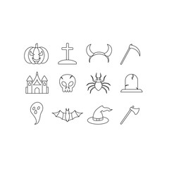 Halloween pumpkin icons set. Vintage funny pumpkins isolated on white background. Munster face. Happy Halloween vector. Perfect for coloring book, textiles, icon, web, painting, books, t-shirt print.