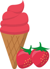 Cartoon comic vector with strawberry ice cream and cone