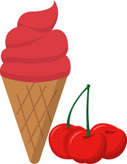 Cartoon comic vector of cherry ice cream with cone