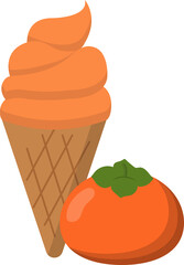 Cartoon comic vector of persimmon ice cream with cone