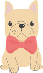 cute french bulldog dog in valentines day costume flat style