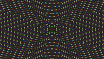 Color slim octagonal star simple flat geometric on dark grey black background loop. Colored starry spinning radio waves endless creative animation. 