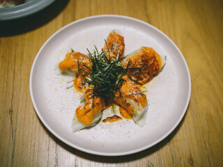 Pork dumpling spicy mayo sauce