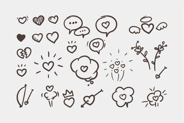 hand drawn heart love doodle collection set