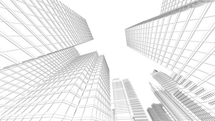 Wireframe Cityscape,Low-polygon cities and buildings,In the city's business district, a tall structure There are rivers and roads.,3d rendering