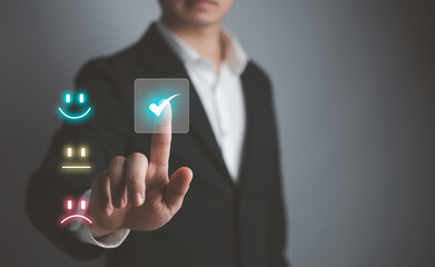 Businessman using thin line customer satisfaction rating