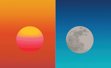 The sun and the moon with sky background vector illustrations.