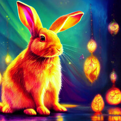 cute animal little pretty colorful rabbit portrait from a splash of watercolor illustration