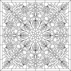 Vector monochrome square European ornament. Classic pattern of Ancient Greece, Roman Empire. Suitable for sandblasting, plotter and laser cutting. Template for stained glass..