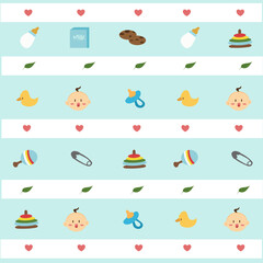 seamless cute baby pattern with toys and baby stuff