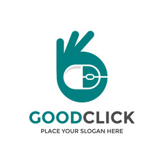 Fototapeta premium Good click vector logo template. This design use mouse and hand symbol. Suitable for technology.