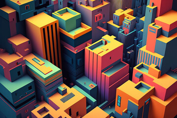Fototapeta premium Brightly colored maze-like / fantasy city with complex structures and interesting shapes. Art created with generative ai