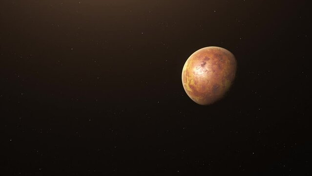 Venus Planet Moving In Outer Space With Starry Sky. Slow Motion