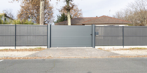 portal grey high slide modern home steel gray door and barrier fence aluminum sliding gates