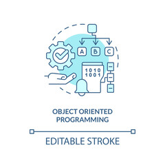 Object oriented programming turquoise concept icon. Coding paradigm approach abstract idea thin line illustration. Isolated outline drawing. Editable stroke. Arial, Myriad Pro-Bold fonts used