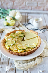 pie with oranges on a light background