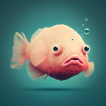 Blobfish Funny Deepsea Fish Vector Illustration In Doodle Style