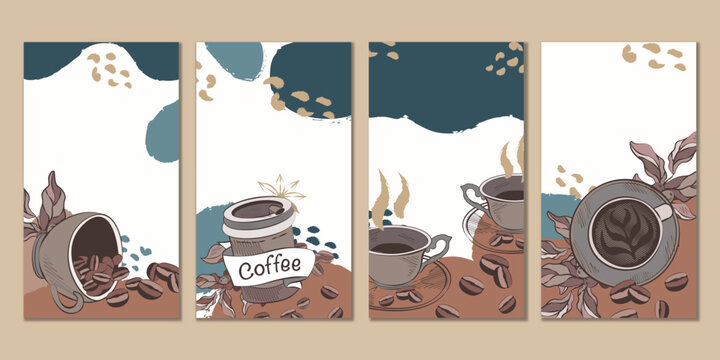 Instagram stories coffee hand drawn paint vector