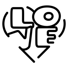 Love text in heart shape icon in modern style.