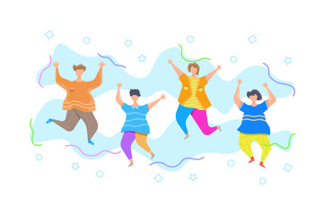 Obraz na płótnie Canvas International youth day flat illustration, Happy youth day with people jumping, a friendly team, cooperation, and friendship