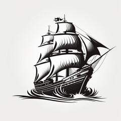 Ship or boat tattoo. Idea on traditional wooden boat for tattoos. Generative AI.
