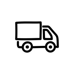 Shipping car doodle icon. Fast delivery. Lorry. Moving service. Vector illustration.