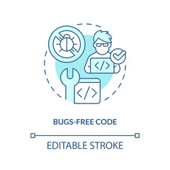 Bugs-free code turquoise concept icon. Functional programming benefit abstract idea thin line illustration. Performance. Isolated outline drawing. Editable stroke. Arial, Myriad Pro-Bold fonts used