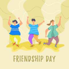Naklejka na ściany i meble Friendship day flat illustration, friendship day with people jumping, a friendly team, cooperation, and friendship