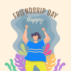 Friendship day flat illustration, friendship day with people jumping, a friendly team, cooperation, and friendship
