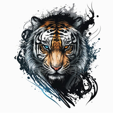 The tiger's face is made up of patterns. Lion tattoo isolated on white  background. Vector illustration. 6775476 Vector Art at Vecteezy