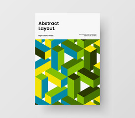 Unique company cover A4 design vector illustration. Simple geometric tiles brochure layout.