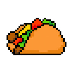 Pixel taco icon, 8Bit taco. Pixel Art Vector Illustration isolated on white background.