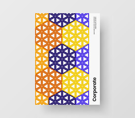 Clean brochure A4 design vector layout. Premium geometric hexagons postcard illustration.