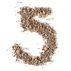 Clods of dry dirt, number 5, five soil isolated on white, clipping path